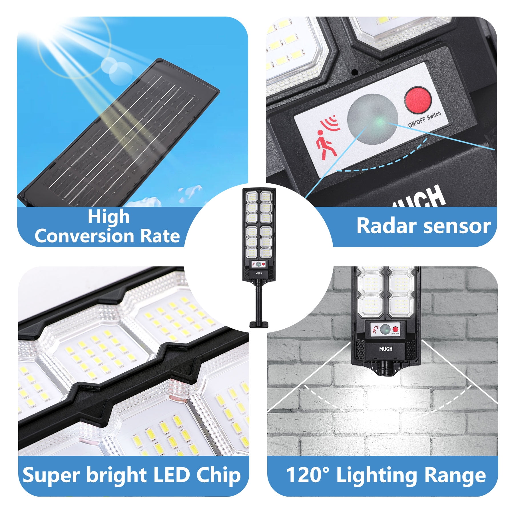 2 PACKS Solar Street Lights, 8500K 90000LM Outdoor Commercial Parking Lot Light with Remote Control, Dusk to Dawn Solar Security Flood Lights, Motion Sensor Solar Lights for Outside Yard Garage