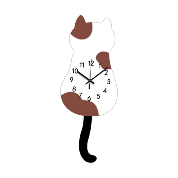Reloj de Pared Colgante con Diseño de Gato de Dibujos Animados, Acrílico, Moderno, Decorativo, de 17,1 X 43,1 Cm, para Comedor, Multifuncional Marrón