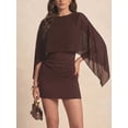 thumbnail image 3 of Round Neck Batwing Sleeve Dress with Patchwork Detail and Ruched Front, 3 of 4