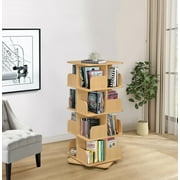 Hartwick 4 Tier Revolving Bookcase with 16 Shelves, Natural Wood