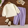 thumbnail image 4 of Huowey Toddler Girls Cute Sweatshirt Outfits Sets Crewneck Bow Print Long Sleeve Pullovers Winter Bottom Tops And Wide Leg Elastic Waist Pants Toddler Baby Casual Streetwear,Multicolour,9-12 Months, 4 of 9