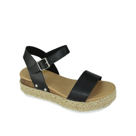 

Soda Women Wedge Sandals Open Toe Ankle Strap Flatform Espadrilles Trim Platform clip-S Black 7.5