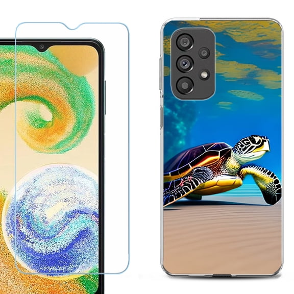 Shockproof Fashion Phone Case for Samsung Galaxy A23 5G, with Tempered Glass Screen Protector, by OneToughShield ® - Sea Turtle / Beach
