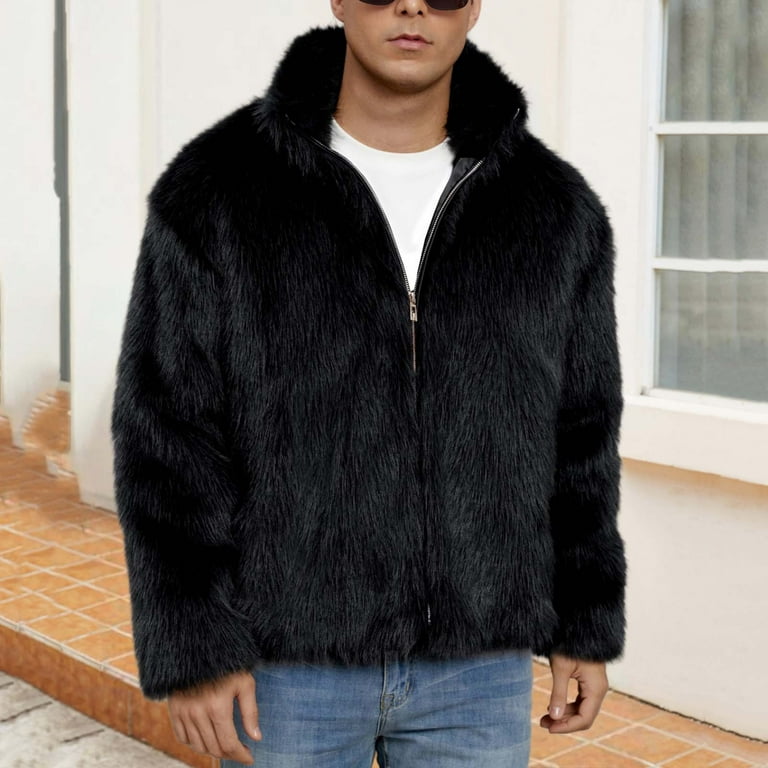 Xcmzpl Faux Fur Coat Winter Jackets for Men Zip Up Warm Winter