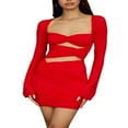 thumbnail image 4 of Femmes Spaghetti Sangle Mini Robes avec des Gants hors Épaule Sans Manches Bodycon Robe de Soirée Usure de Club, 4 of 7