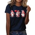 thumbnail image 2 of Women's Short Sleeve T-shirt Women'S Valentine'S Day T Shirt Fashionable Round Neck Short Sleeve Red Love Gnome Print Top, Women's Short sleeve, 2 of 5