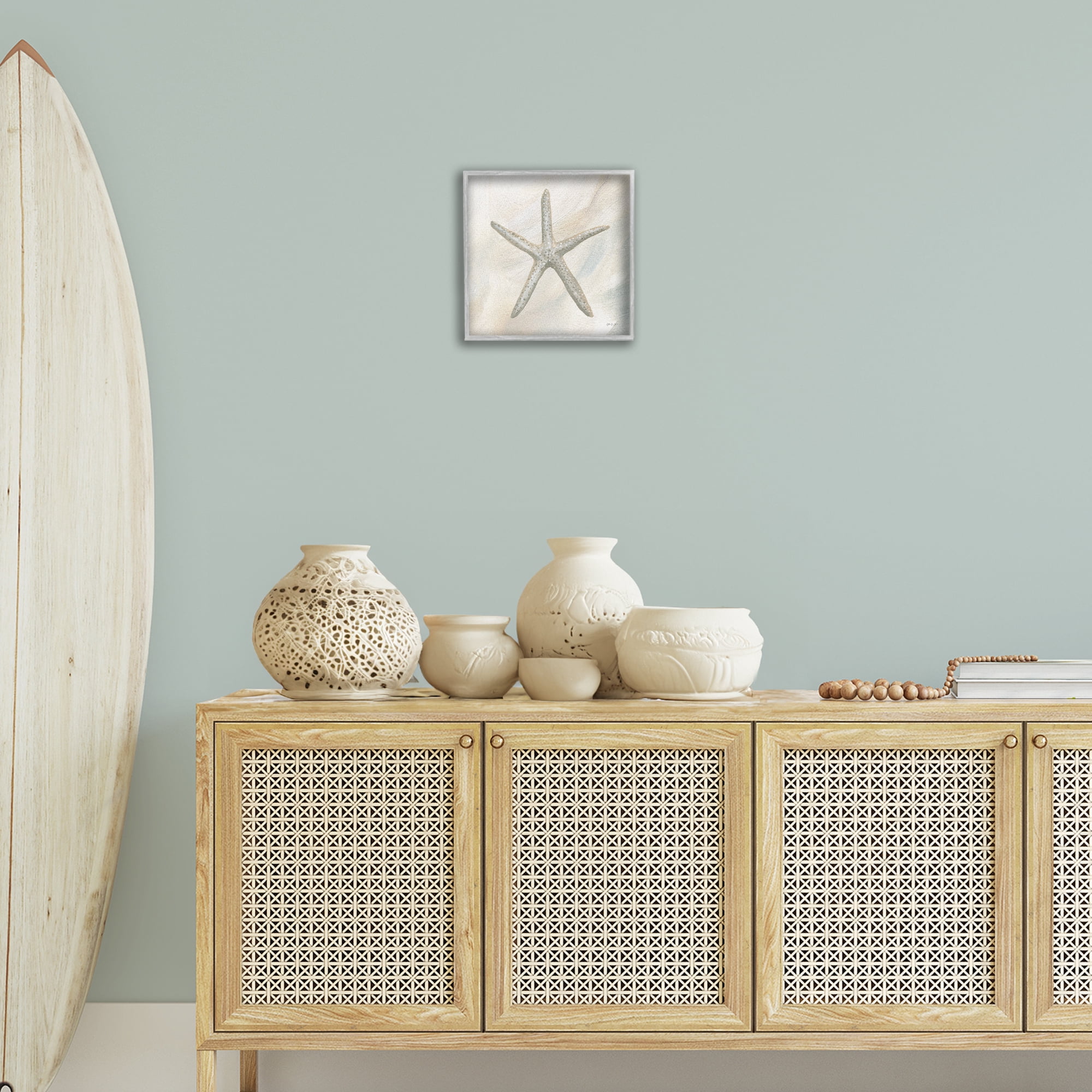 Stupell Industries Minimal Beige Starfish Coastal Painting Gray Framed Art Print Wall Art, 12 x 12