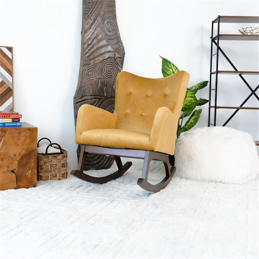 Ashcroft Rocking Chairs Kids Mid Century Modern Velvet Chair with Tufted Cushions, Yellow