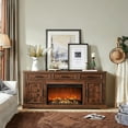 thumbnail image 3 of T4TREAM 70" Fireplace TV Stand for up to 80 inch TV, Farmhouse Entertainment Center with 30" Electric Fireplace for Living Room, Brown, 3 of 8