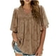thumbnail image 1 of Camisa de manga acampanada con textura floral de gasa de verano de moda sexy casual para mujer Top con cuello en V Pompotops lopia999288, 1 of 8