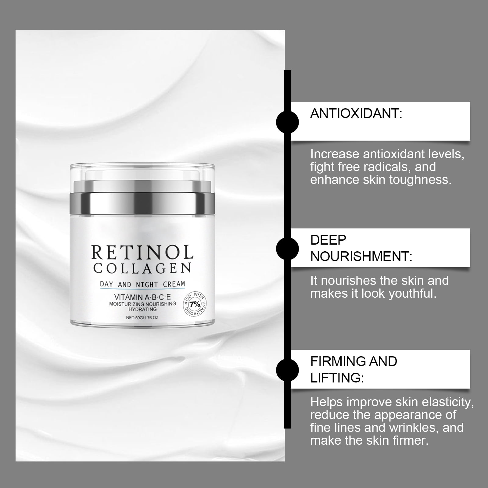 Alvantor Retinol Collagen Face Cream, Skin Tightening for Fine Lines & Wrinkles, Day & Night Use, 1.76oz