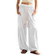thumbnail image 3 of hlysgo Women's Baggy Pants Boho Harem Wide Leg Sweatpants Drawstring Waist Casual Trousers Joggers with Pockets White,M, 3 of 6
