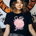 thumbnail image 3 of Salty Soul T-Shirt for Women, Pink Seashell with Pearl Bow Beach Graphic Tee, Light Pink, Size S, 3 of 6