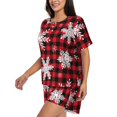thumbnail image 2 of Bingfone Snowflakes On A Buffalo Plaid Print Pajamas Sets for Women Soft Short-Sleeved Pjs with Lounge Shorts Two Piece Sleepwear, 2 of 8