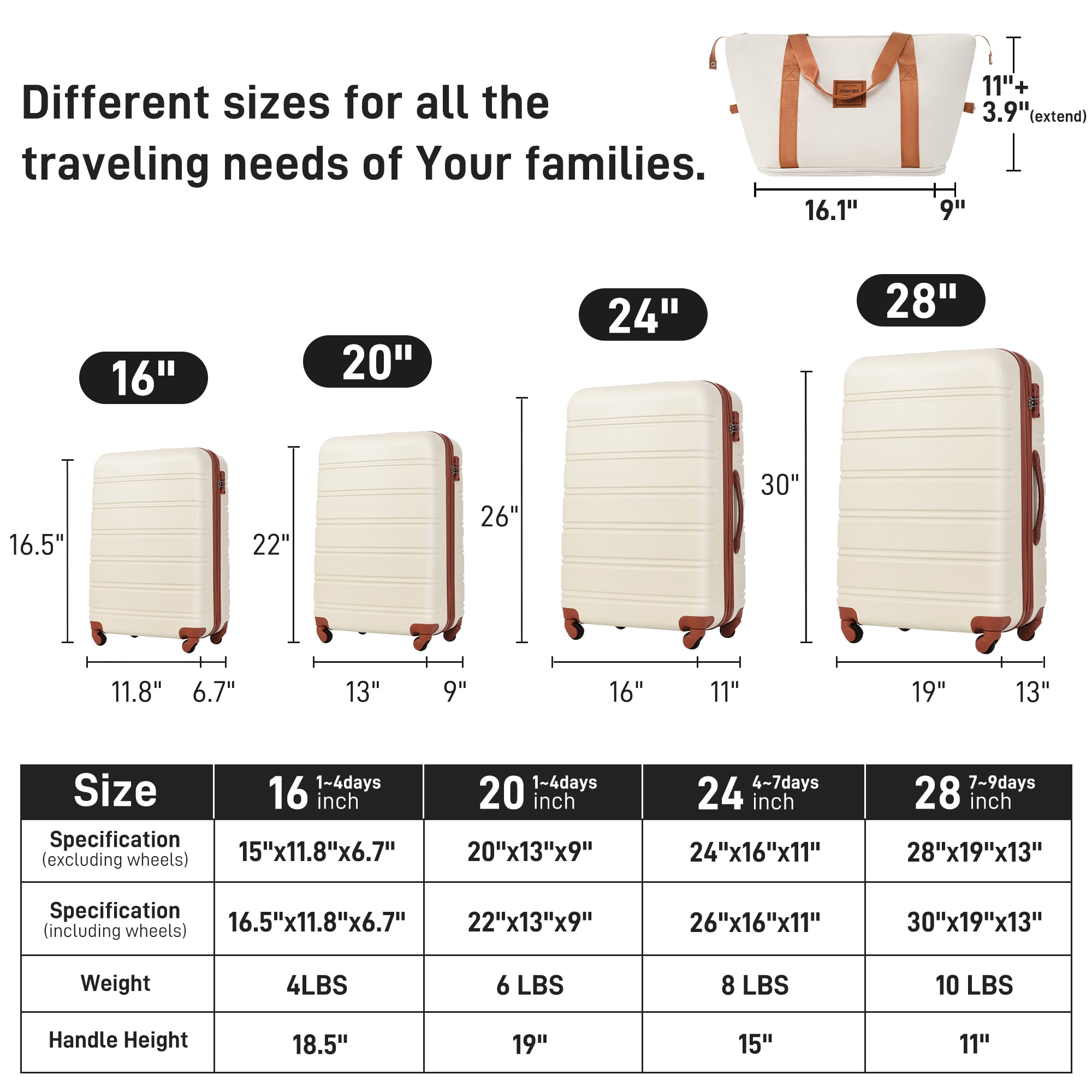 Aukfa 13 Piece Luggage Set Expandable Hardside Carry on Suitcase Set with TSA Lock (16/20/24/28) - Beige