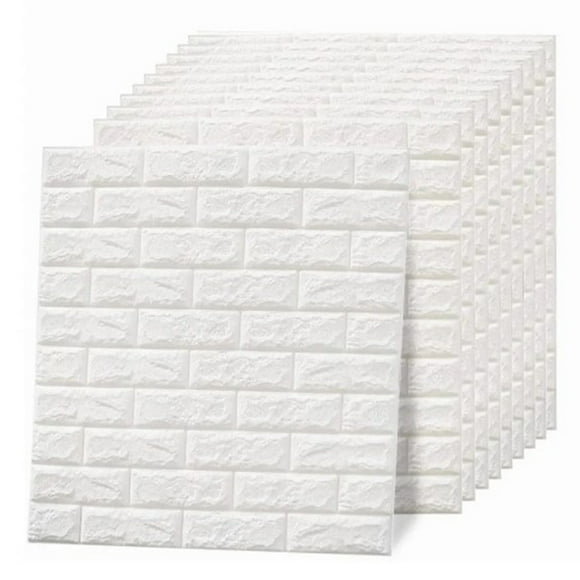 Decorative 3D Wallpaper, Faux Brick Wall Panel 10pcs Cuttable White Waterproof Self Adhesive for Bedroom