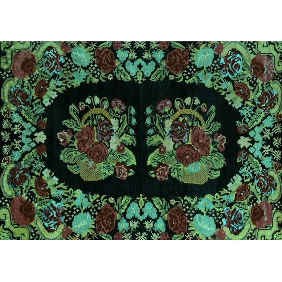 Ahgly Company Indoor Rectangle Medallion Turquoise Blue French Area Rugs, 5' x 8'