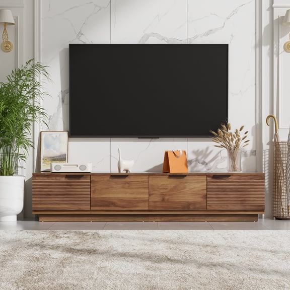 78" Modern TV Stand, Fluted Entertainment Center with Slatted-Pattern Doors, Media Console with Cable Management & Soft-Close, TVs up to 85 Inch
