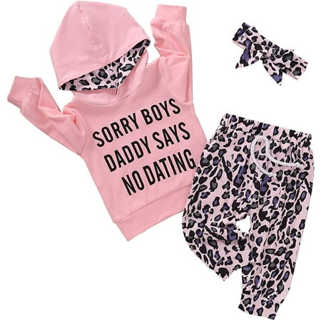 

CARETOO Baby Girl Clothes Hooded Long Sleeve Printed Leopard Pants Headband Sweatshirt Toddler Outfit Clothing Sets