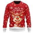 thumbnail image 4 of FAOWME Men's Christmas Pullover Long Sleeve Round Neck Reindeer Print Fashion Casual Sweatshirt Top For Autumn Winter Daily Wear Red S, 4 of 5