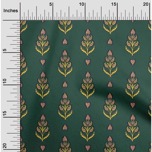 oneOone Organic Cotton Poplin Twill Fabric Leaves & Paisley Block Printed Craft Fabric BTY 42 Inch Wide
