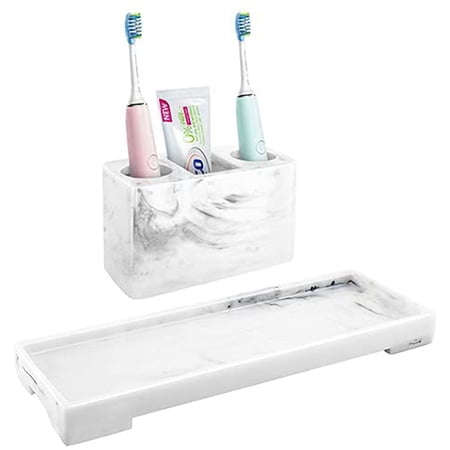 Vanity Tray + Toothbrush Holder, Bathroom Tray Toilet Tank Storage Tray Kitchen Sink Countertop ...