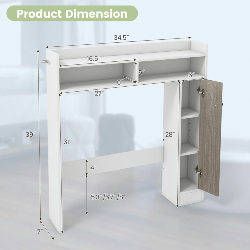 Finihen Toilet Storage Cabinet, Bathroom Cabinet Organizer, Bathroom Over the Toilet Floor Storage Organizer with Adjustable Shelves, for Bathroom, White