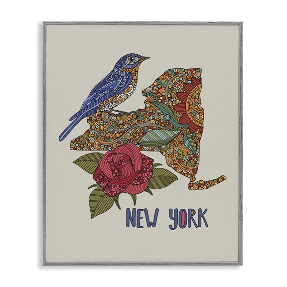 Stupell Industries Bohemian Paisley Pattern New York State Gray Framed Giclee Art, 11 x 14, by Valentina Harper