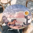 thumbnail image 3 of Vintage Running Round Fitted Table Cover Horse Pink Sky and Mountain Waterproof Table Cloth with Elastic Edge Wipeable Tablecloth for Picnic Camping Party Fits 45"-54" Diameter, 3 of 8