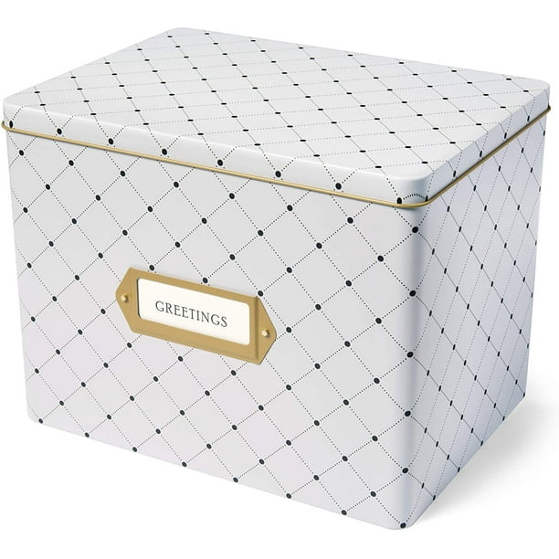 Jot & Mark Greeting Card Organizer Tin Box with Tabbed Dividers (Dots