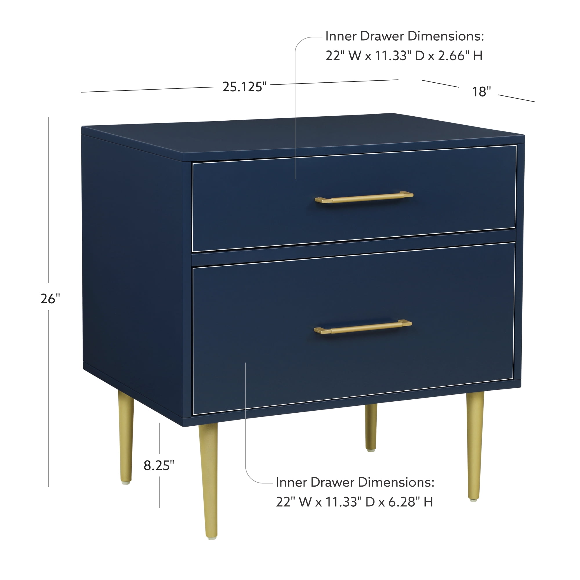 Linon Galena 2-Drawer Nightstand, Navy