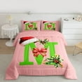 thumbnail image 2 of Homewish Cute Bowknot Letter M Queen Comforter Set for Kids, Cartoon Santa Claus Bedding Sets, Pink Christmas Theme Reversible Bedding Comforter Set, Lightweight Room Decor, 3-Piece, 2 of 8