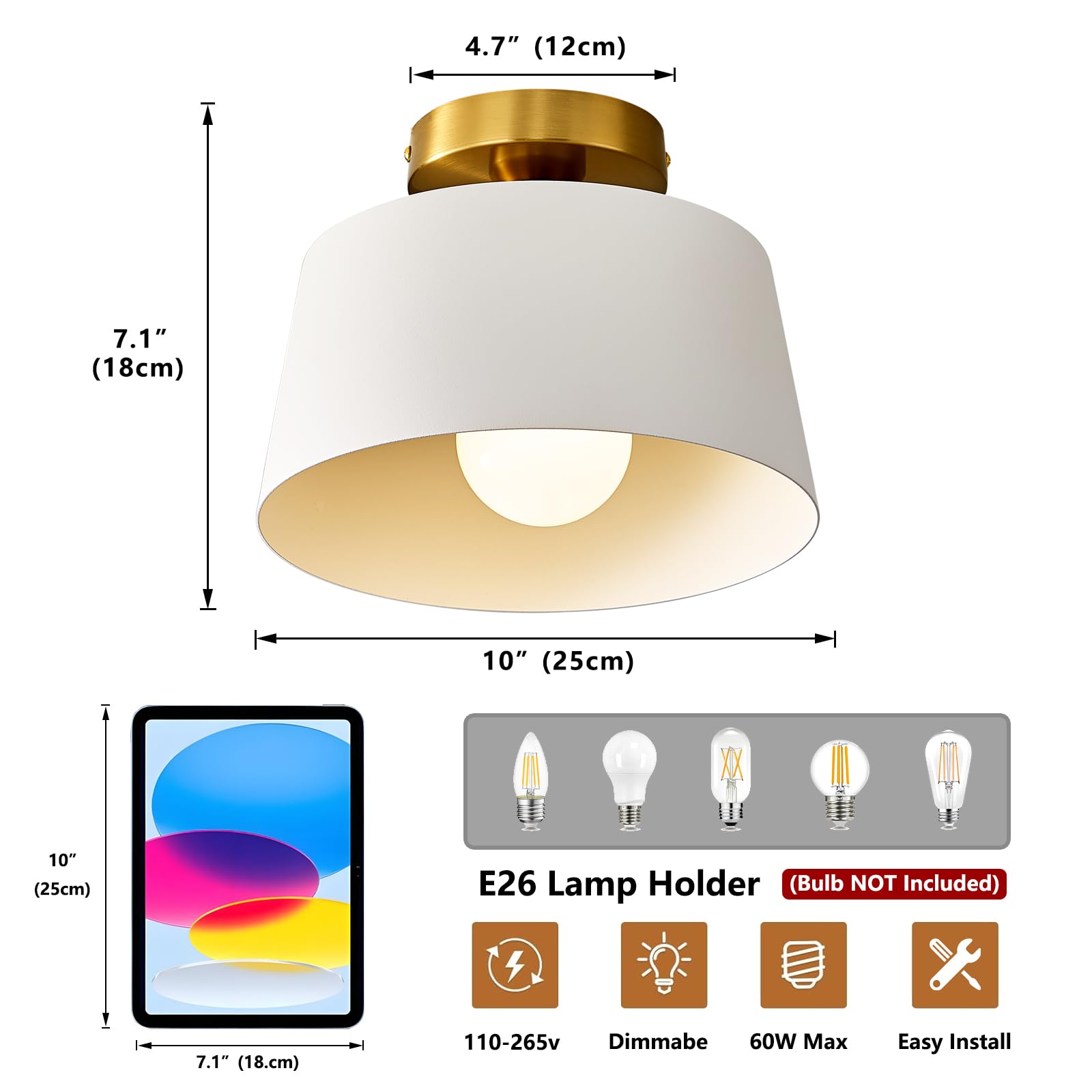 Modern Semi Flush Mount Ceiling Light 2 Pack,Metal Ceiling Light Fixture,E26 Ceramic Lamp Head,Black and Gold Ceiling Lamp for Hallway Kitchen Entryway Bedroom Laundry Room