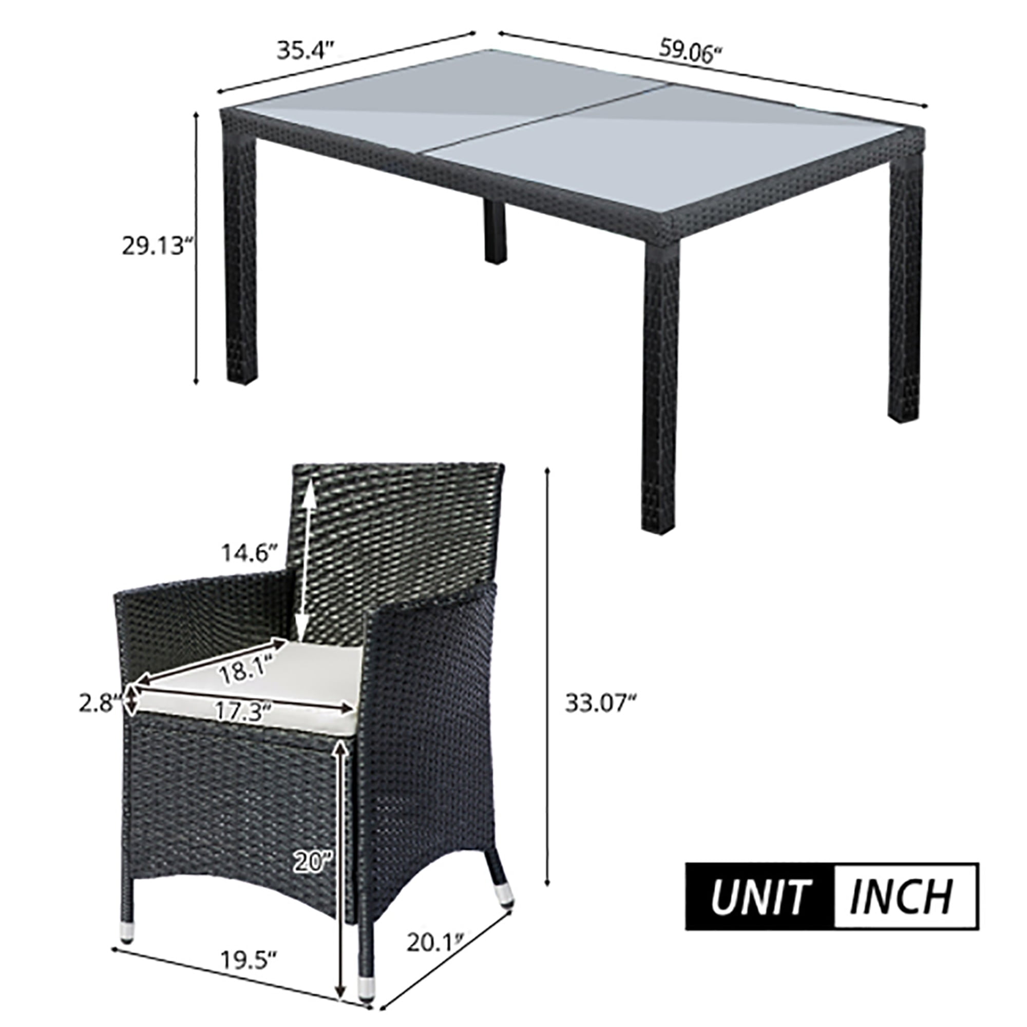 Kadyn 7-Person Dining Table Set with Tempered Glass Top, Patio Chair Dining Room Set with Beige Cushions Kadyn 7-Person Dining Table Set with Tempered Glass Top, Patio Chair Dining Room Set with Beige Cushions