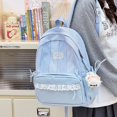 thumbnail image 4 of Plaid Patchwork Backpack, Lace Trim School Backpack with Side Bowknots, Spacious Bag with Multi-Compartment for Travel Shopping (Blue), 4 of 7