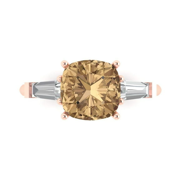 Clara Pucci 14K Rose Gold 3ct Champagne Three-Stone Ring for Women