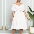 thumbnail image 2 of B91xZ Robes d'Été pour Femmes 2024 Mode Manches Bouffantes Robe à Volants Été Hiver Tenue de Plage, Blanc S, 2 of 4