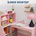 thumbnail image 4 of TEQIN Kids Desk and Chair Set,Kids Study Table and Chair Set,L-Shaped Children’s Study Table with Bulletin Board, Open Shelves, Storage Cabinets & Fabric Drawers, 4 of 6