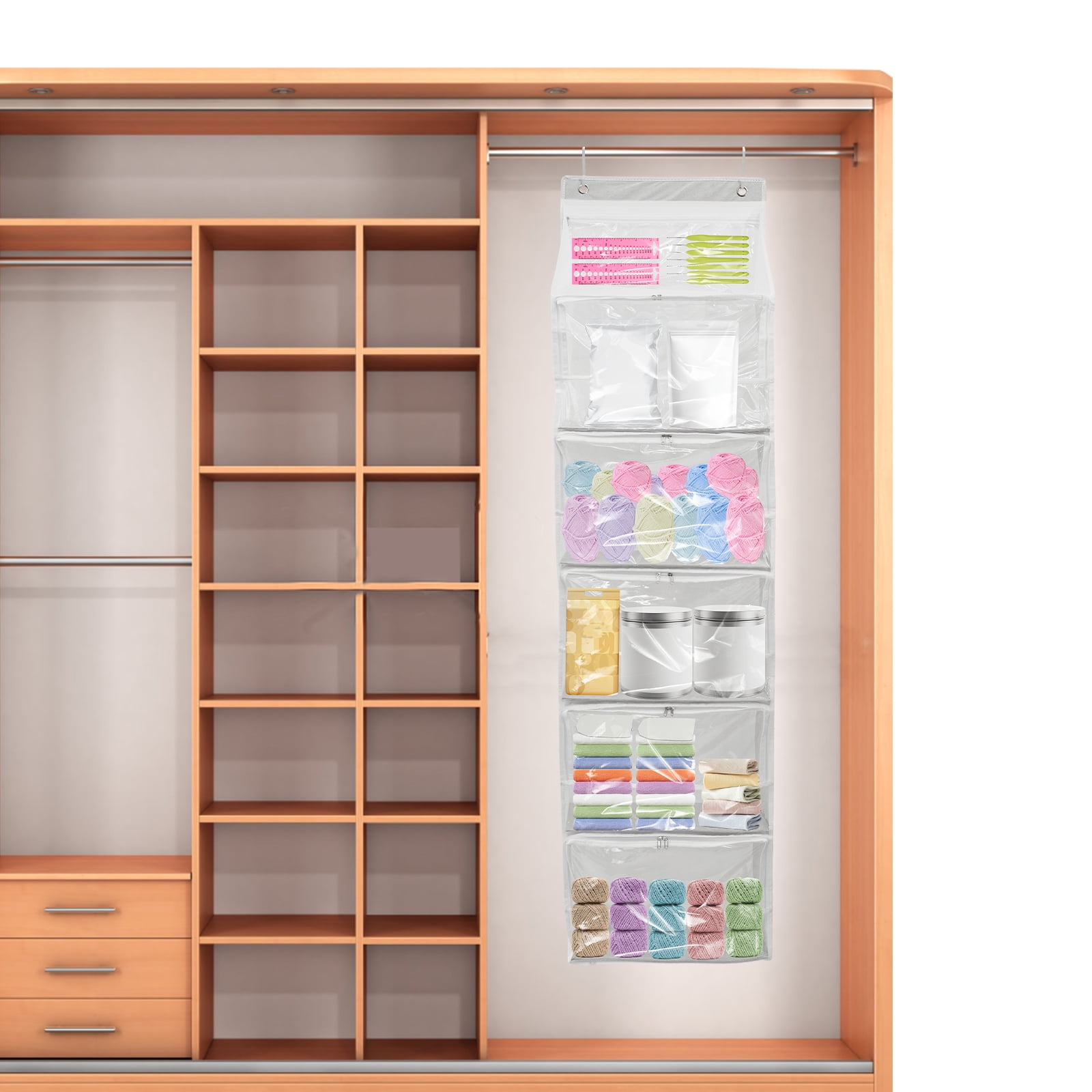 Hanging Yarn Storage Organizer with 6 Zipper Closure Compartments Large Capacity Knitting Storage Holder Multifunctional Space Saving for Home Use