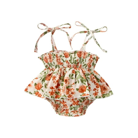 

Meihuida Toddler Baby Girls Casual Romper Floral Printed Dress-Like Sleeveless Sling Triangle Bodysuit