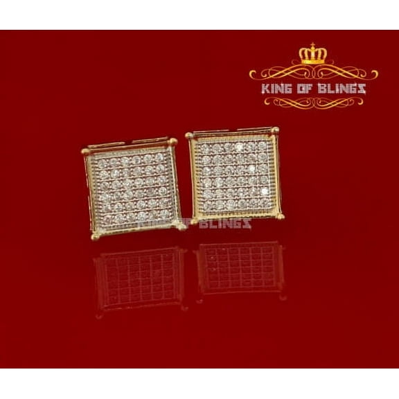 King of Bling's 925 Yellow 0.72ct Silver Cubic Zirconia Women's & Men's Hip Hop Square Earrings