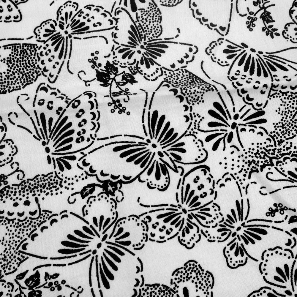 FREE SHIPPING!!! Butterflies Design Printed on 100% Cotton Quilting Fabric for DIY Projects by the Yard (White, Black)