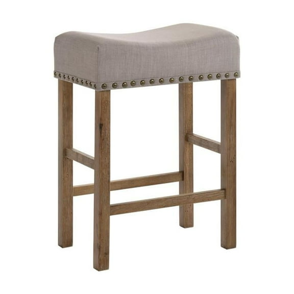 ACME Martha II Counter Height Stool in Tan Linen and Weathered Oak (Set of 2)