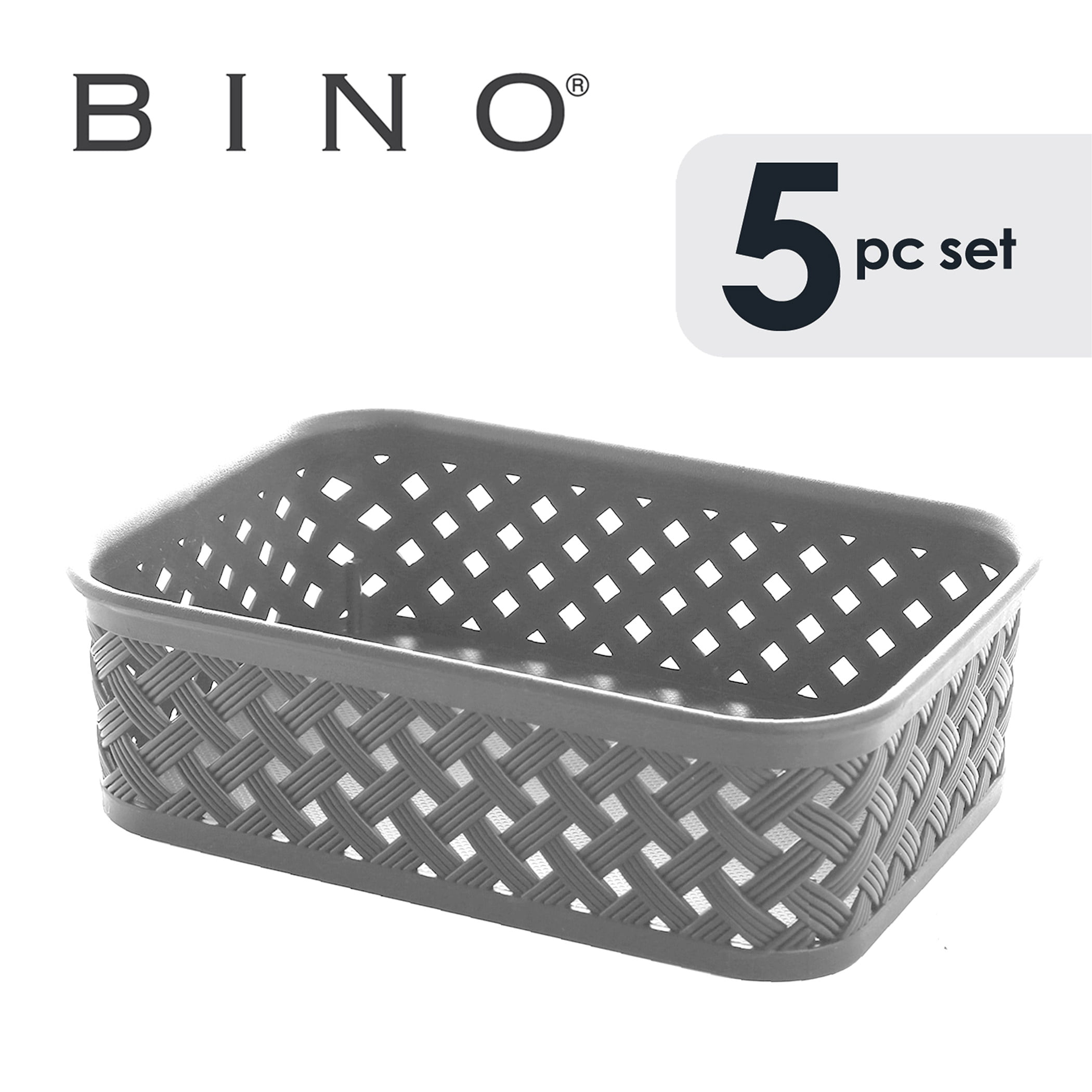 BINO 5-Piece Woven Plastic Storage Basket Set Light Grey
