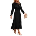 thumbnail image 1 of Vestido PRETTYGARDEN 2025 Swiss Dot Plisado Línea A Negro Talla L, 1 of 8