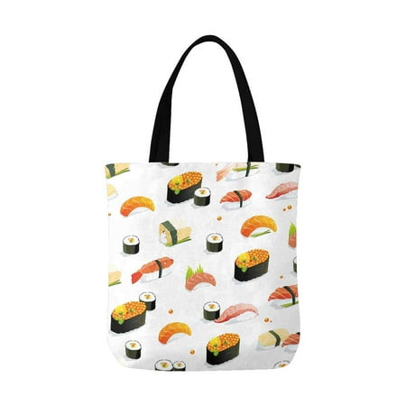 ASHLEIGH Funny Sushi Art Food Canvas Tote Bags Reusable Shopping Bags Grocery Bags Party Supply Bags for Women Men