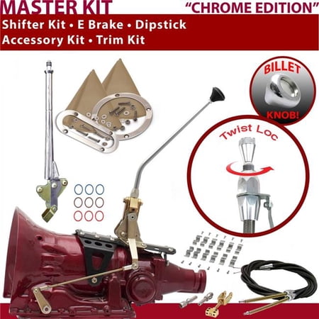 American Shifter TH200 Shifter Kit Chrome 12 in. E Brake Cable Clamp Trim Kit Dipstick for F186A