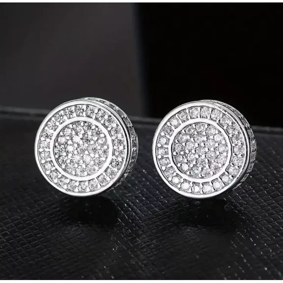 Exquisite Pave Fully Iced 18K White Gold Plated Cubic Zirconia Men Women Earring