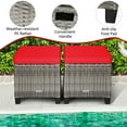 thumbnail image 4 of Gymax Ensemble de 2 Poufs Repose-Pieds en Rotin pour Patio Repose-Pieds en Osier avec Coussins Rouges, 4 of 7