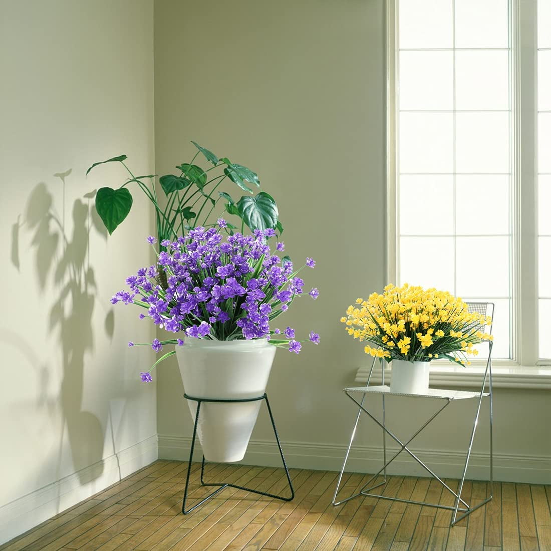 Zukuco 12PCS Artificial Flowers,Fake Greenery Faux Plastic Bushes Fake Shrubs UV Resistant Faux Plastic Plants for Wedding Hanging Bouquet Indoor Outdoor Home Garden Office Vase(Purple)